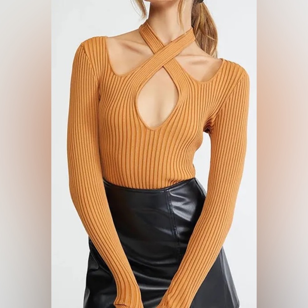 MINKPINK Women's Gianna Crisscross Ribbed-Knit Top NWT XS